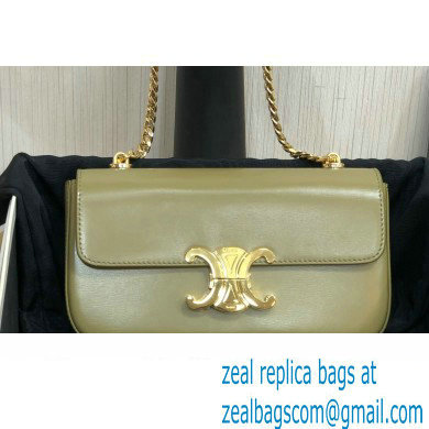 Celine CHAIN SHOULDER BAG triomphe in Shiny calfskin 197993 Olive Green