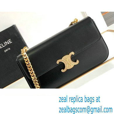 Celine CHAIN SHOULDER BAG triomphe with strass closure in shiny calfskin 197993 Black