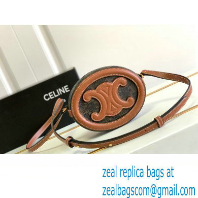 Celine CROSSBODY OVAL PURSE cuir triomphe in Triomphe canvas and calfskin Tan 101703 - Click Image to Close