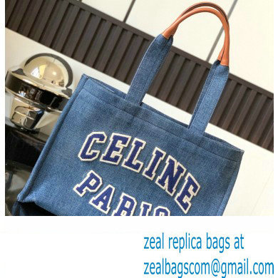 Celine Large Cabas Thais Bag In Denim 196762 Navy Tan 2023