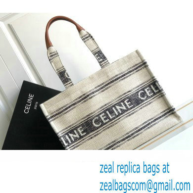 Celine Large Cabas Thais Bag In Striped Textile With Celine Jacquard 196762 Beige/Black 2023 - Click Image to Close