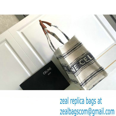 Celine Large Cabas Thais Bag In Striped Textile With Celine Jacquard 196762 Beige/Black 2023 - Click Image to Close