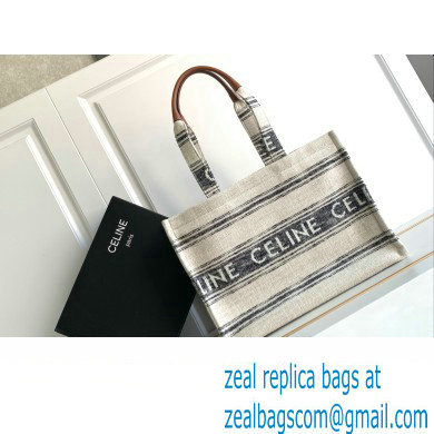 Celine Large Cabas Thais Bag In Striped Textile With Celine Jacquard 196762 Beige/Black 2023