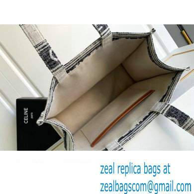 Celine Large Cabas Thais Bag In Striped Textile With Celine Jacquard 196762 Beige/Black 2023