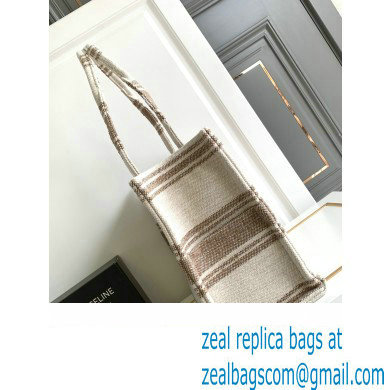 Celine Large Cabas Thais Bag In Striped Textile With Celine Jacquard 196762 Beige/Brown 2023