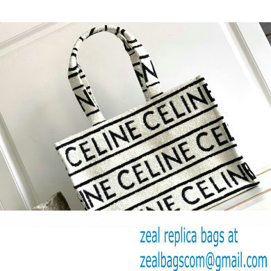 Celine Large Cabas Thais Bag In Textile With Celine All Over 196762 White/Black 2023 - Click Image to Close