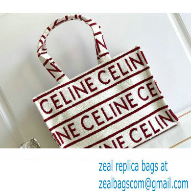 Celine Large Cabas Thais Bag In Textile With Celine All Over 196762 White/Red 2023 - Click Image to Close