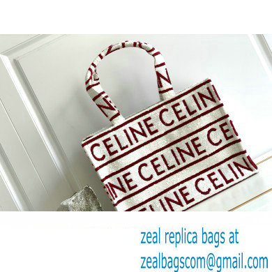 Celine Large Cabas Thais Bag In Textile With Celine All Over 196762 White/Red 2023 - Click Image to Close