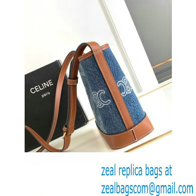 Celine MINI BUCKET CUIR TRIOMPHE Bag in Denim with triomphe 10L433