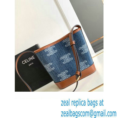 Celine MINI BUCKET CUIR TRIOMPHE Bag in Denim with triomphe 10L433 - Click Image to Close