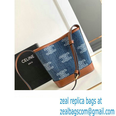 Celine MINI BUCKET CUIR TRIOMPHE Bag in Denim with triomphe 10L433