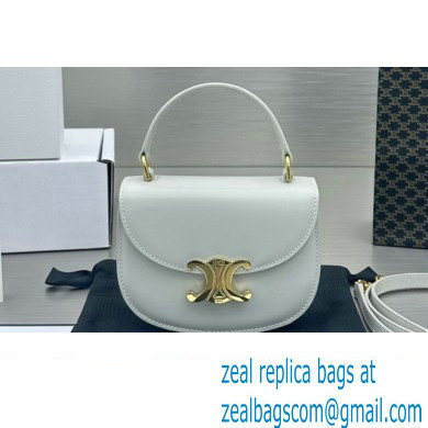 Celine Mini besace triomphe Bag in SHINY CALFSKIN White