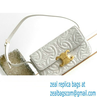 Celine SHOULDER BAG triomphe in QUILTED TRIOMPHE LAMBSKIN 194143 White - Click Image to Close