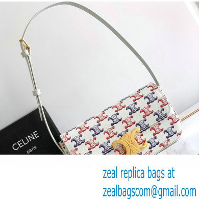 Celine SHOULDER BAG triomphe in TRIOMPHE Canvas and Calfskin 194143 Blue/Red - Click Image to Close