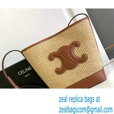 Celine SMALL BUCKET CUIR TRIOMPHE Bag in RAFFIA EFFECT TEXTILE AND CALFSKIN Natural / Tan 198243