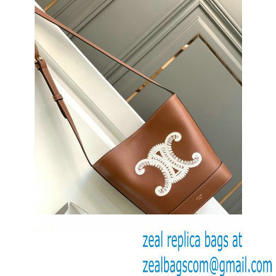 Celine SMALL BUCKET CUIR TRIOMPHE Bag in SMOOTH CALFSKIN WITH TRIOMPHE EMBROIDERY Tan 198243 - Click Image to Close