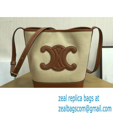 Celine SMALL BUCKET CUIR TRIOMPHE Bag in TEXTILE AND CALFSKIN Natural / Tan 198243