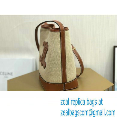 Celine SMALL BUCKET CUIR TRIOMPHE Bag in TEXTILE AND CALFSKIN Natural / Tan 198243 - Click Image to Close