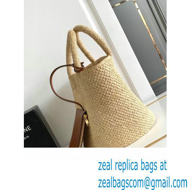 Celine SUPPLE SMALL TRIOMPHE CELINE CLASSIC PANIER BAG in Raffia and calfskin Tan 114352 - Click Image to Close