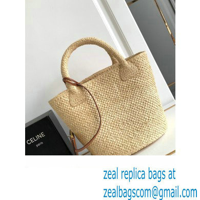 Celine SUPPLE SMALL TRIOMPHE CELINE CLASSIC PANIER BAG in Raffia and calfskin Tan 114352 - Click Image to Close