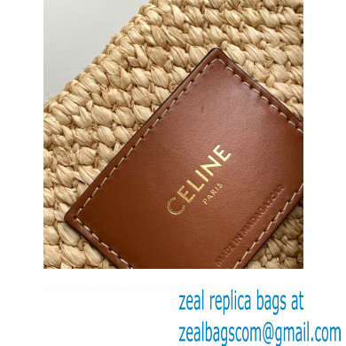 Celine SUPPLE SMALL TRIOMPHE CELINE CLASSIC PANIER BAG in Raffia and calfskin Tan 114352