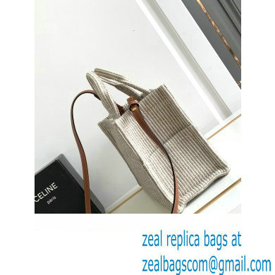 Celine Small Cabas Thais Bag In Striped Textile 199162 Beige 2023 - Click Image to Close