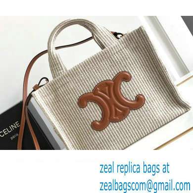 Celine Small Cabas Thais Bag In Striped Textile 199162 Beige 2023 - Click Image to Close