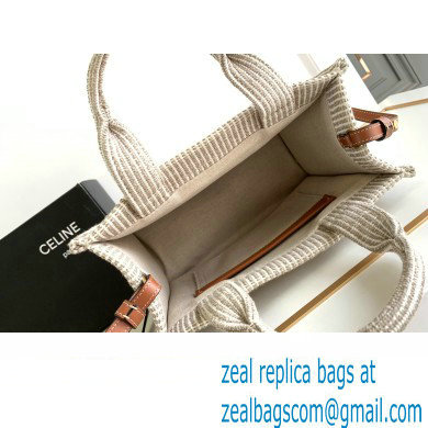 Celine Small Cabas Thais Bag In Striped Textile 199162 Beige 2023 - Click Image to Close