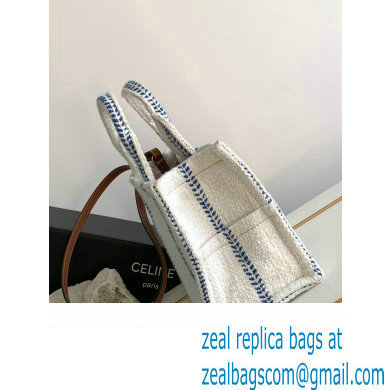 Celine Small Cabas Thais Bag In Striped Textile And Calfskin 199162 White/Blue 2023