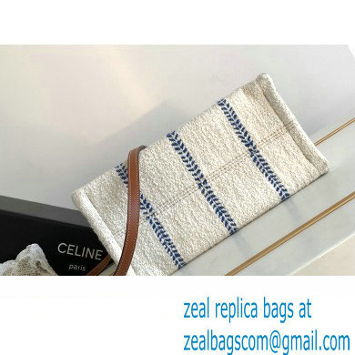 Celine Small Cabas Thais Bag In Striped Textile And Calfskin 199162 White/Blue 2023 - Click Image to Close