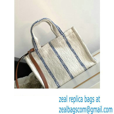 Celine Small Cabas Thais Bag In Striped Textile And Calfskin 199162 White/Blue 2023 - Click Image to Close