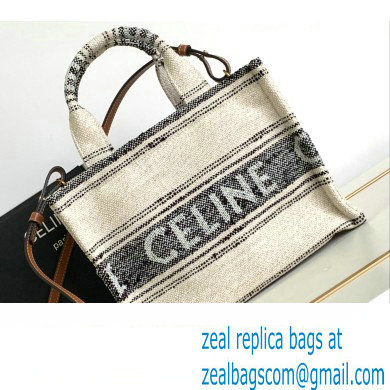 Celine Small Cabas Thais Bag In Striped Textile With Celine Jacquard 199162 Beige/Black 2023