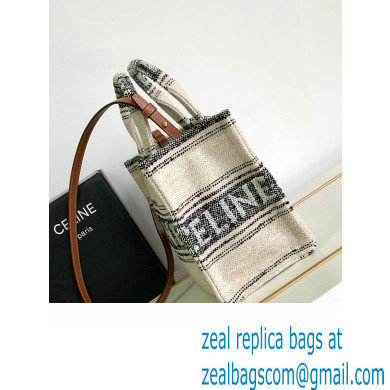 Celine Small Cabas Thais Bag In Striped Textile With Celine Jacquard 199162 Beige/Black 2023