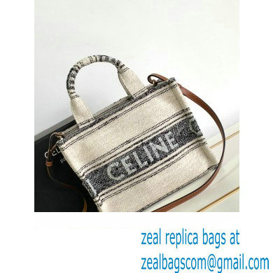 Celine Small Cabas Thais Bag In Striped Textile With Celine Jacquard 199162 Beige/Black 2023