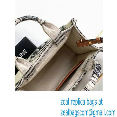 Celine Small Cabas Thais Bag In Striped Textile With Celine Jacquard 199162 Beige/Black 2023 - Click Image to Close