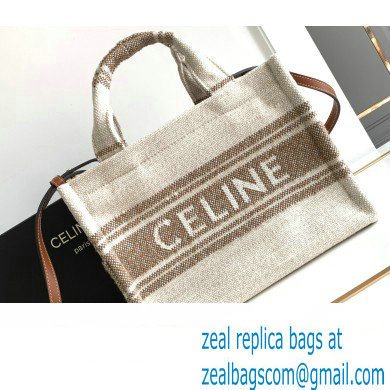 Celine Small Cabas Thais Bag In Striped Textile With Celine Jacquard 199162 Beige/Brown 2023