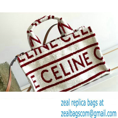 Celine Small Cabas Thais Bag In Textile With Celine All Over 199162 White/Red 2023
