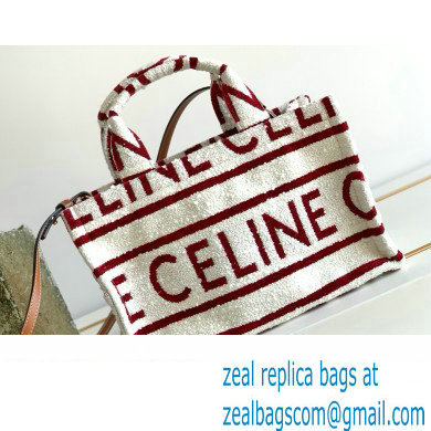 Celine Small Cabas Thais Bag In Textile With Celine All Over 199162 White/Red 2023 - Click Image to Close