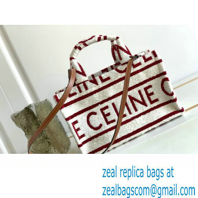 Celine Small Cabas Thais Bag In Textile With Celine All Over 199162 White/Red 2023 - Click Image to Close