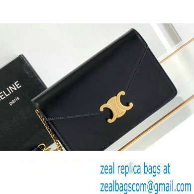 Celine WALLET ON CHAIN triomphe Bag in Shiny calfskin 10J733 Black/Gold