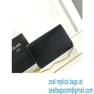 Celine WALLET ON CHAIN triomphe Bag in Shiny calfskin 10J733 Black/Gold
