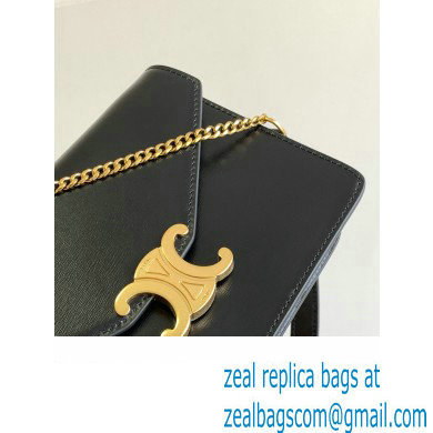 Celine WALLET ON CHAIN triomphe Bag in Shiny calfskin 10J733 Black/Gold - Click Image to Close