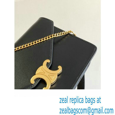 Celine WALLET ON CHAIN triomphe Bag in Shiny calfskin 10J733 Black/Gold