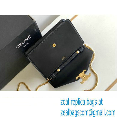 Celine WALLET ON CHAIN triomphe Bag in Shiny calfskin 10J733 Black/Gold