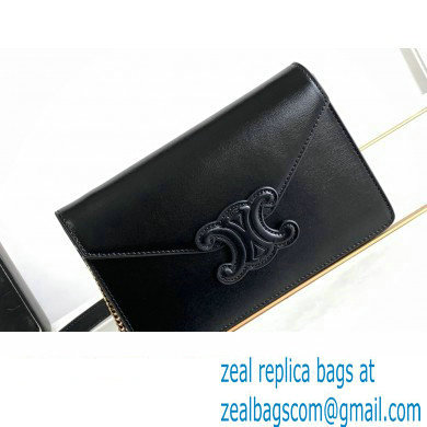 Celine WALLET ON CHAIN triomphe Bag in Shiny calfskin 10J733 Black