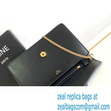 Celine WALLET ON CHAIN triomphe Bag in Shiny calfskin 10J733 Black - Click Image to Close