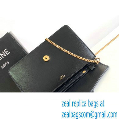 Celine WALLET ON CHAIN triomphe Bag in Shiny calfskin 10J733 Black