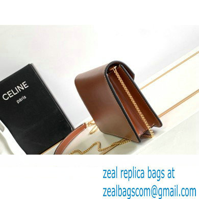 Celine WALLET ON CHAIN triomphe Bag in Shiny calfskin 10J733 Tan