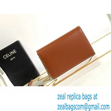 Celine WALLET ON CHAIN triomphe Bag in Shiny calfskin 10J733 Tan