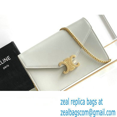 Celine WALLET ON CHAIN triomphe Bag in Shiny calfskin 10J733 White/Gold
